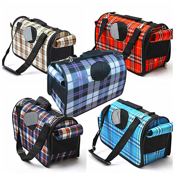 Hideaway Duffel Dog Carrier: Brown Checkered