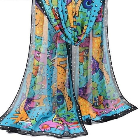 Modern Art Cat & Dog Print Scarf - 7 Colors Available