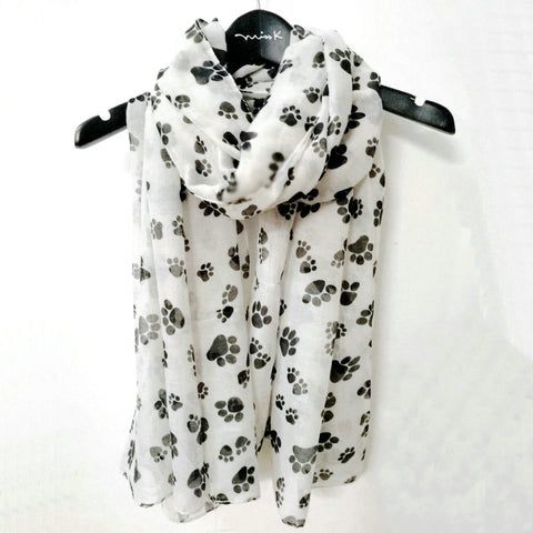 Long Paw Print Scarf in Black & White