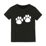 Boy's Black double paw print round-neck cotton t-shirt, Girl's Black double paw print round-neck cotton t-shirt