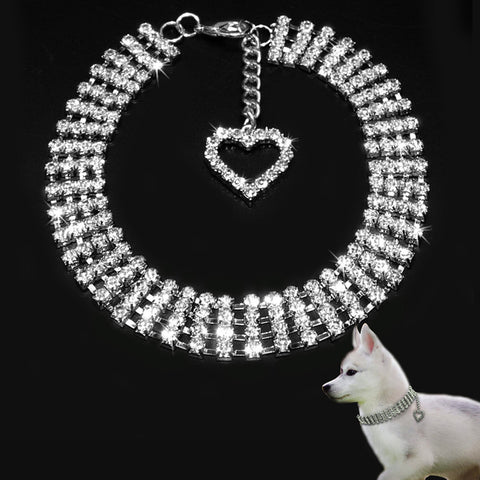 Glamorous Rhinestone Pet Collar with Bling Heart Charm Pendant