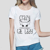 White Crazy Cat Lady t-shirt, women’s t-shirt, white round-neck short sleeve t-shirt, women’s round-neck white t-shirt, women’s white round-neck short sleeve t-shirt, Women's white Fashion t-shirt