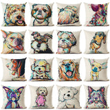 Decorative Cotton Linen Dog Design Pillow Cover - 16 Breeds Available