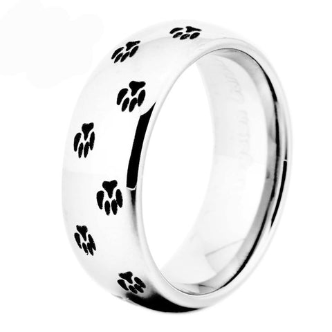 Silver Tungsten Carbide Men's or Women's Ring with Pet's Paw Design