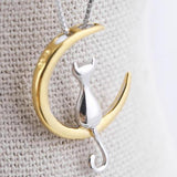 Sterling Silver Moon & Cat Pendant Necklace