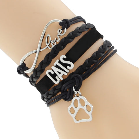 Women's cat bangle black fashion bracelet, Women's black Love your Cat fashion bracelet, Women's Cat bracelet