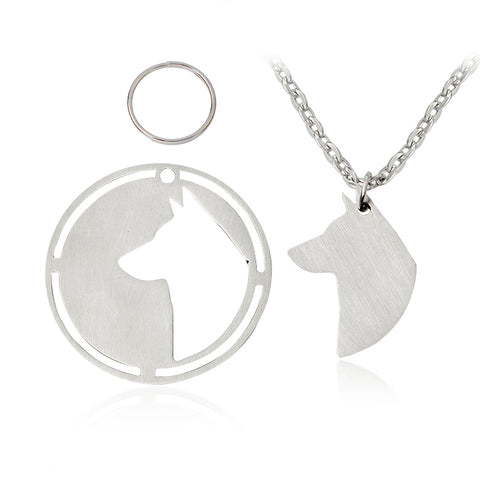 2 Piece Stainless Steel Necklace & Key Chain Set - Choose from 8 Popular Dog Breeds