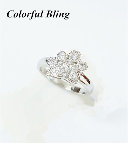 Sterling Silver Paw Print Bling Ring