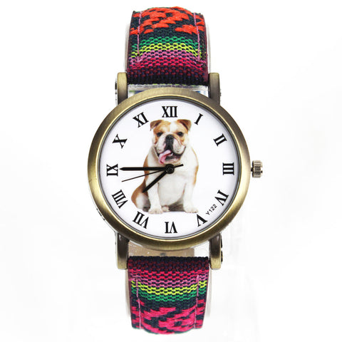 Bulldog Watch with Fabric Band