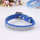 Crystal Studded Leather Look Pet Collar - 7 Colors & 4 Sizes