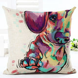 Decorative Cotton Linen Dog Design Pillow Cover - 16 Breeds Available