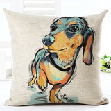 Decorative Cotton Linen Dog Design Pillow Cover - 16 Breeds Available