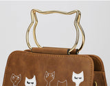 Embroidered Cat and Cat Handle Handbag - Available in 3 Colors