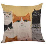 Cotton/Linen Cat Design Throw Pillow Cover - 9 Styles