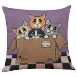 Cotton/Linen Cat Design Throw Pillow Cover - 9 Styles