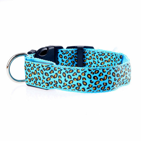 Blue LED Dog Collar, Blue Leopard Print Dog Collar, Blue Dog Collar, Dog Collar