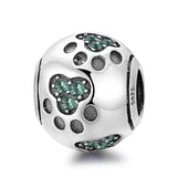 Sterling Silver CZ Paw Bead Charm - 7 Colors Available