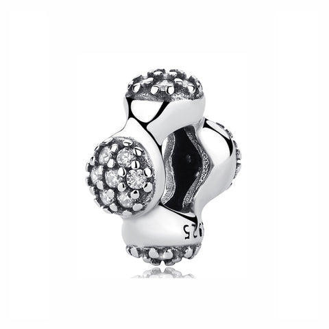 Four-Sided CZ Sterling Silver Charm Bead
