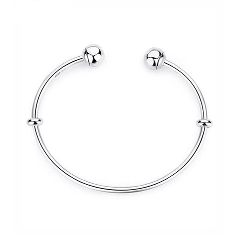 Sterling Silver Bangle Bracelet with Spacer Stoppers and Smooth Ball Ends