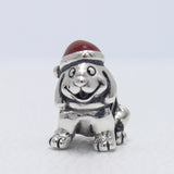Sterling Silver Puppy with Red Enamel Christmas Stocking Hat Bead