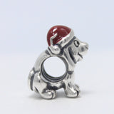 Sterling Silver Puppy with Red Enamel Christmas Stocking Hat Bead