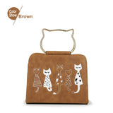 Embroidered Cat and Cat Handle Handbag - Available in 3 Colors
