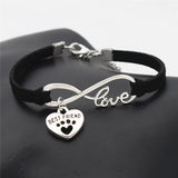 Heart Shaped "Best Friend" Charm with Paw Print Leather Bracelet