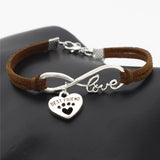 Heart Shaped "Best Friend" Charm with Paw Print Leather Bracelet