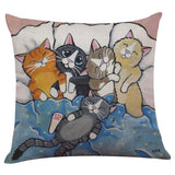 Cotton/Linen Cat Design Throw Pillow Cover - 9 Styles
