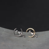 Sterling Silver Moon & Cat Stud Earrings