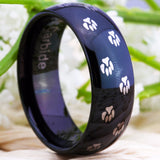 Black Tungsten Carbide Ring with Paw Design - For Men  or Women