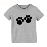 Boy's Gray double paw print round-neck cotton t-shirt, Girl's Gray double paw print round-neck cotton t-shirt