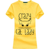 Yellow Crazy Cat Lady t-shirt, women’s t-shirt, yellow round-neck short sleeve t-shirt, women’s round-neck yellow t-shirt, women’s yellow round-neck short sleeve t-shirt, Women's yellow Fashion t-shirt