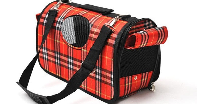 Red Plaid Dog and Cat Carrier Tote